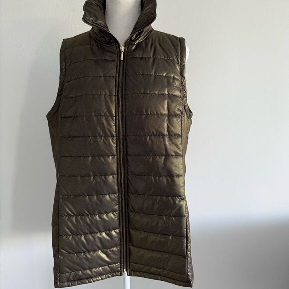 Chicos Zenergy shiny full zip puffer vest in gold size chicos 2 - Picture 3 of 3